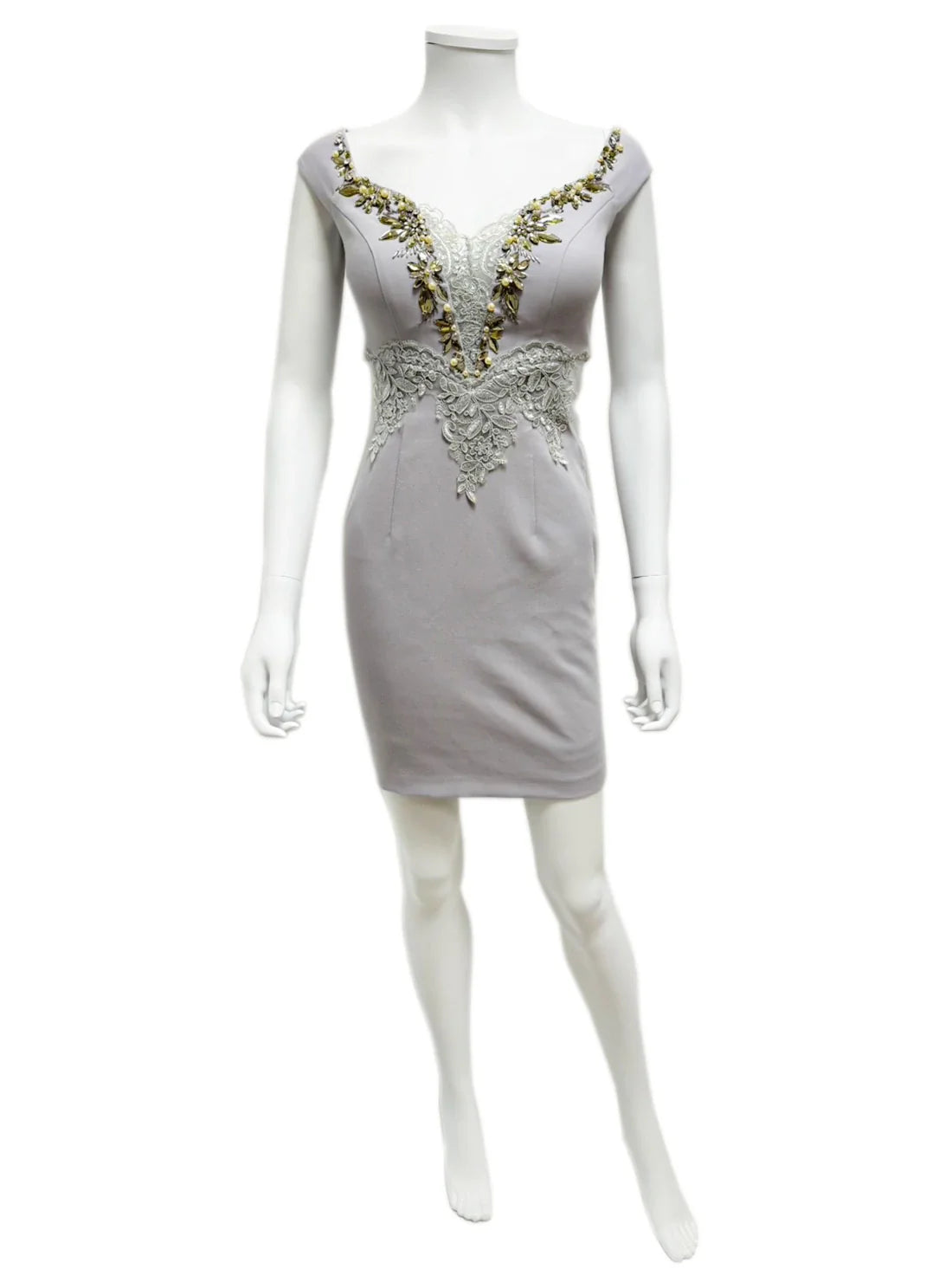 ROBE de FLEURS グレー フリルタイトドレス S キャバドレス