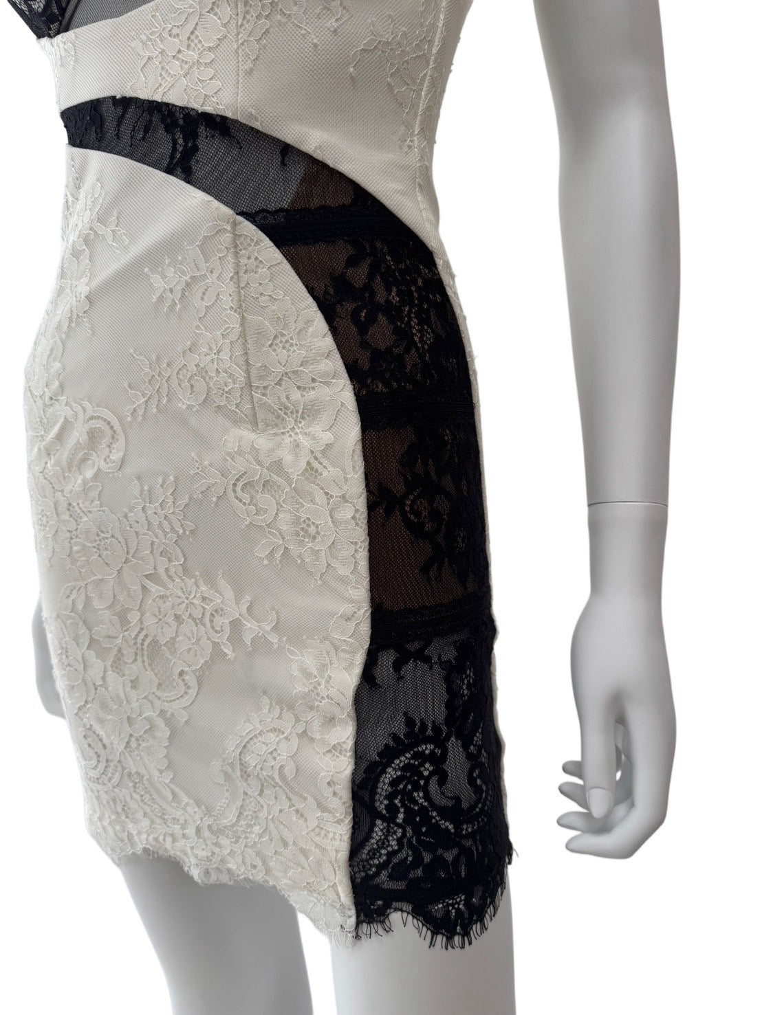 【136】レース シースルー ノースリーブ タイト ミニドレス ROBE de FLEURS Glossy