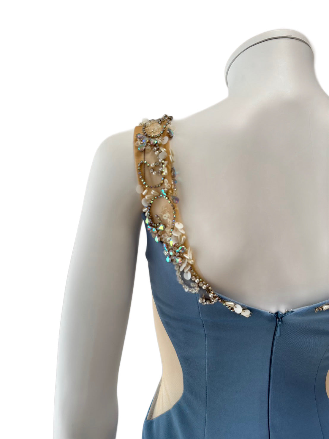 【149】ノースリーブ ビジュー シースルー ギャザー ミニドレス ANGLE R