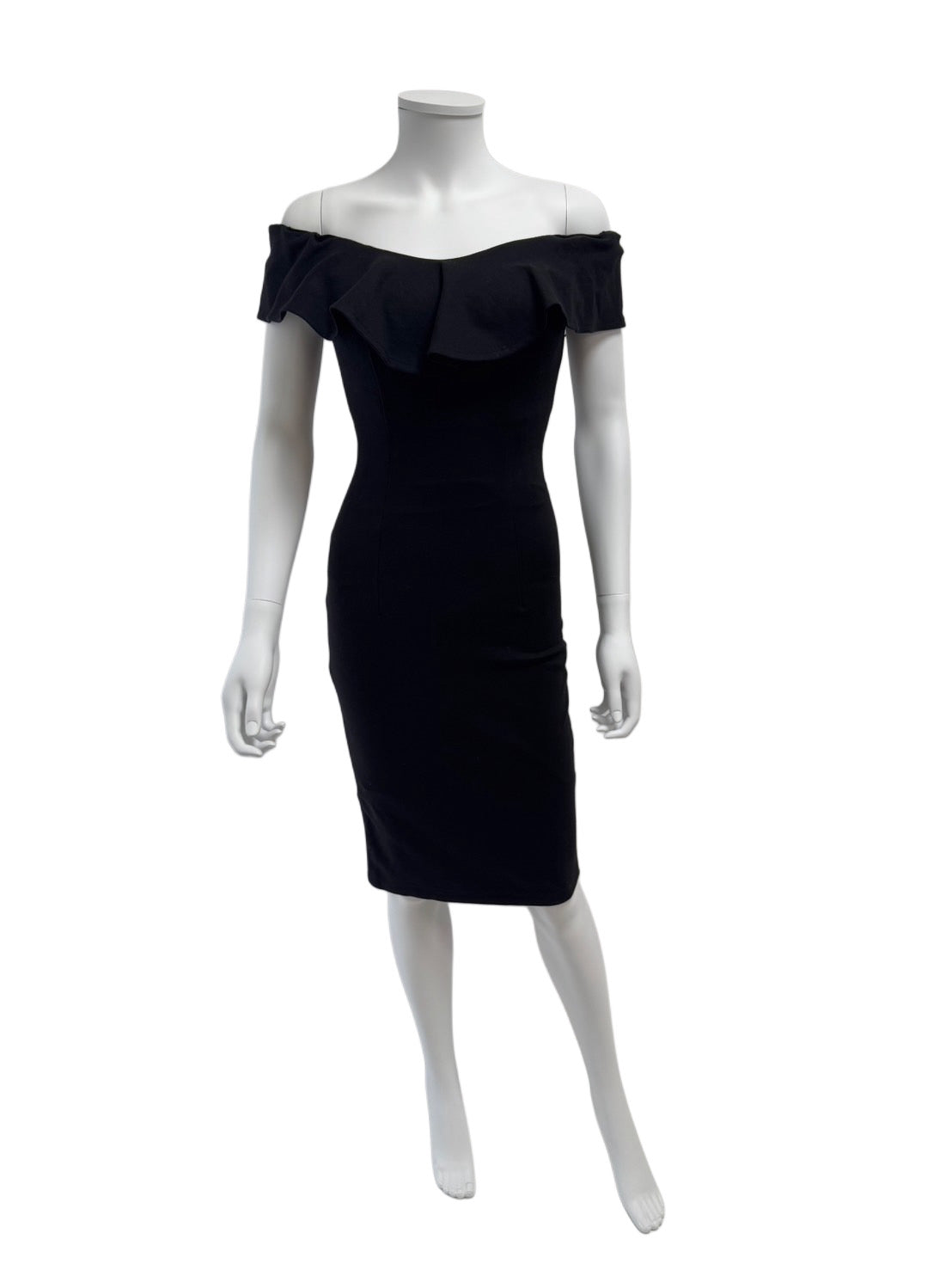 【119】オフショルダー フリル ひざ丈 ミディアムドレス DISESTESSI