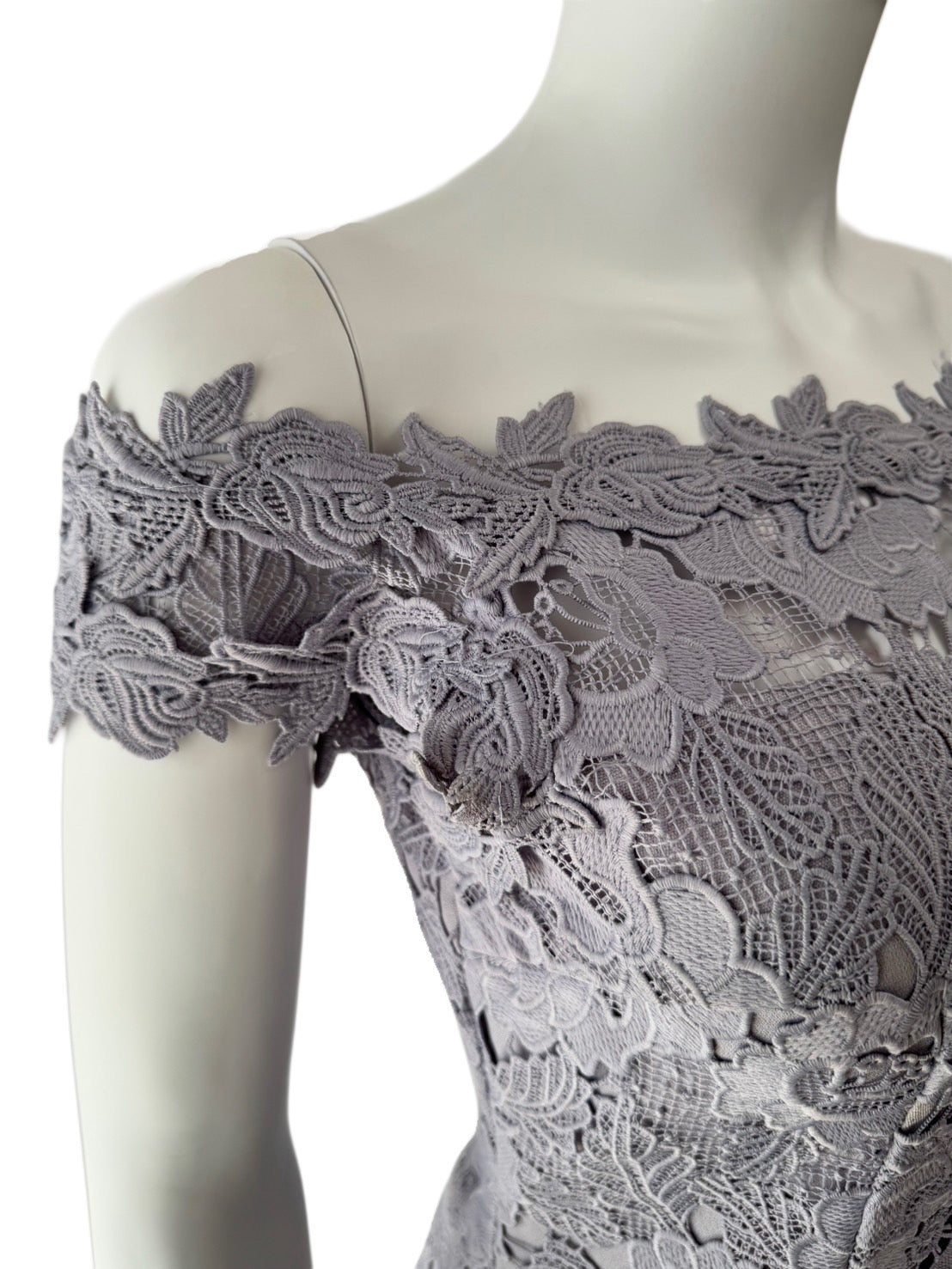 【120】オフショルダー レース ひざ丈 ミディアムドレス an