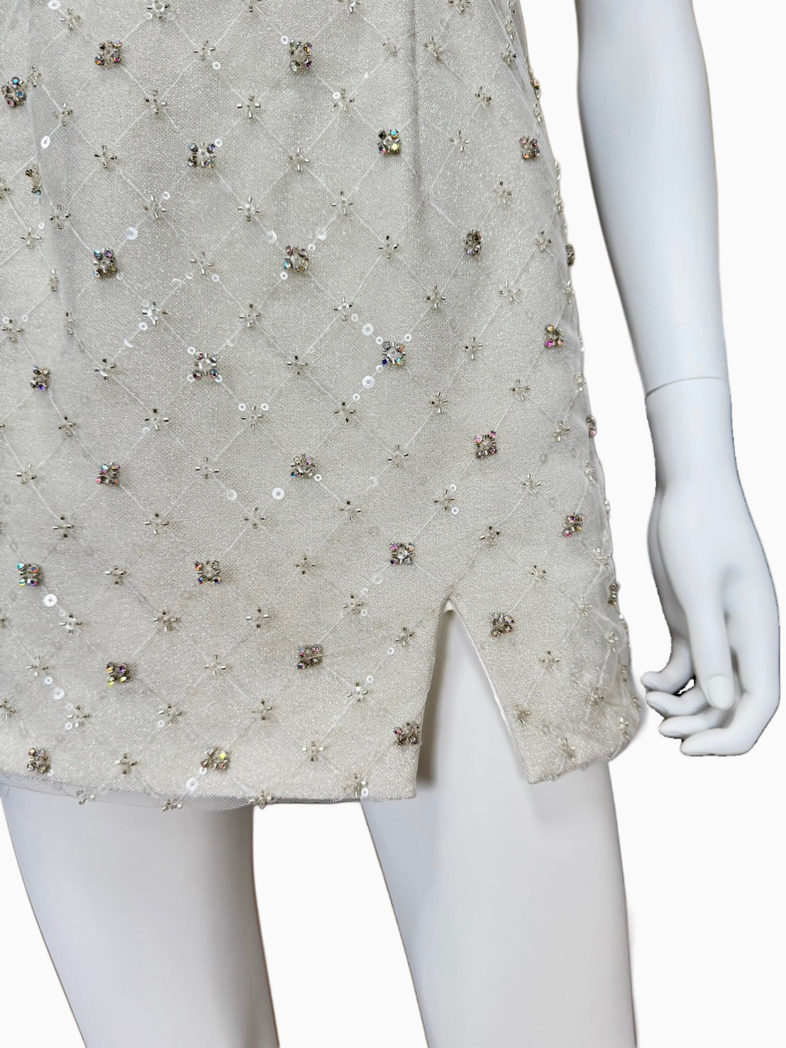 【183】ノースリーブ ビジュー リボン スリット Aライン ROBE de FLEURS