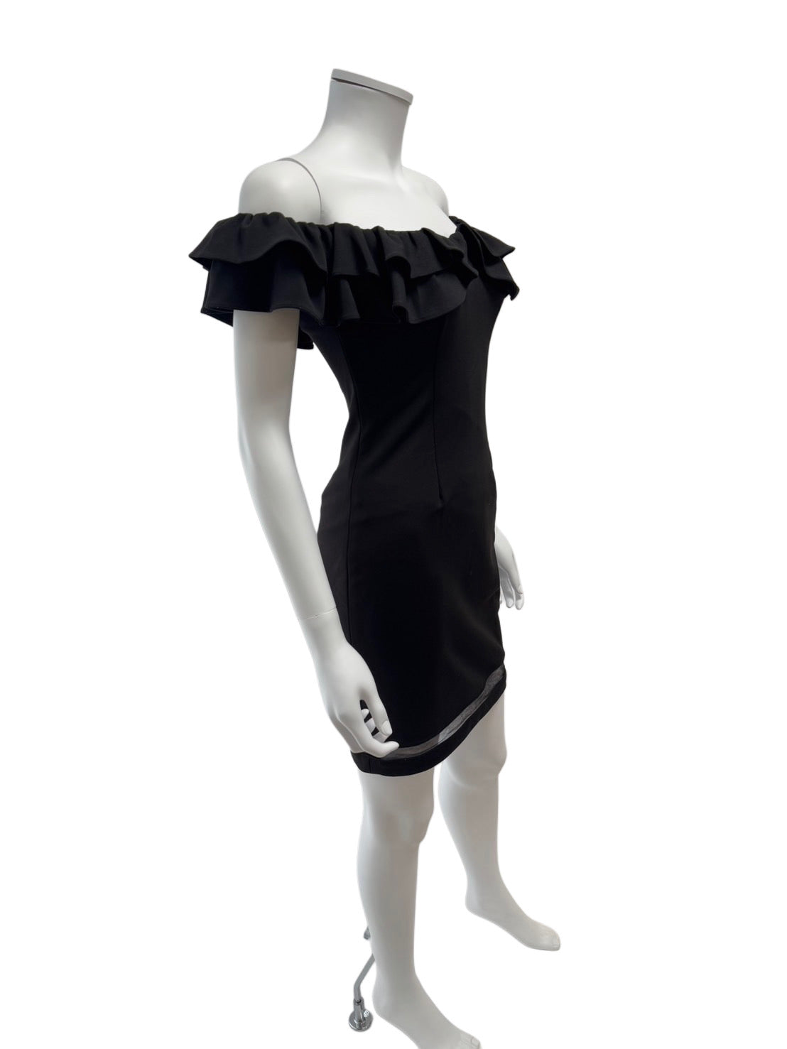 【111】オフショルダー フリル シースルー ミニ丈 ミニドレス an