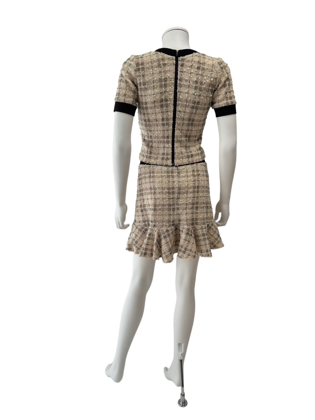 【157】セットアップ チェック 袖あり フレア Vネック an