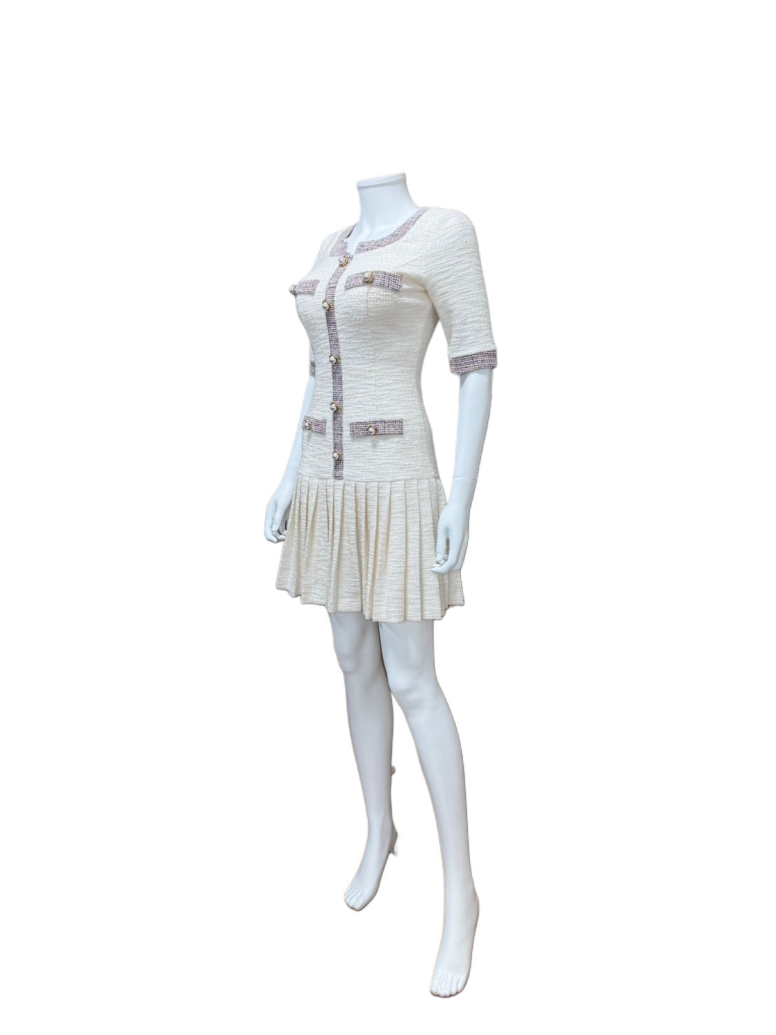 【003】NEW！プリーツ ツイード 袖あり ミニドレス an