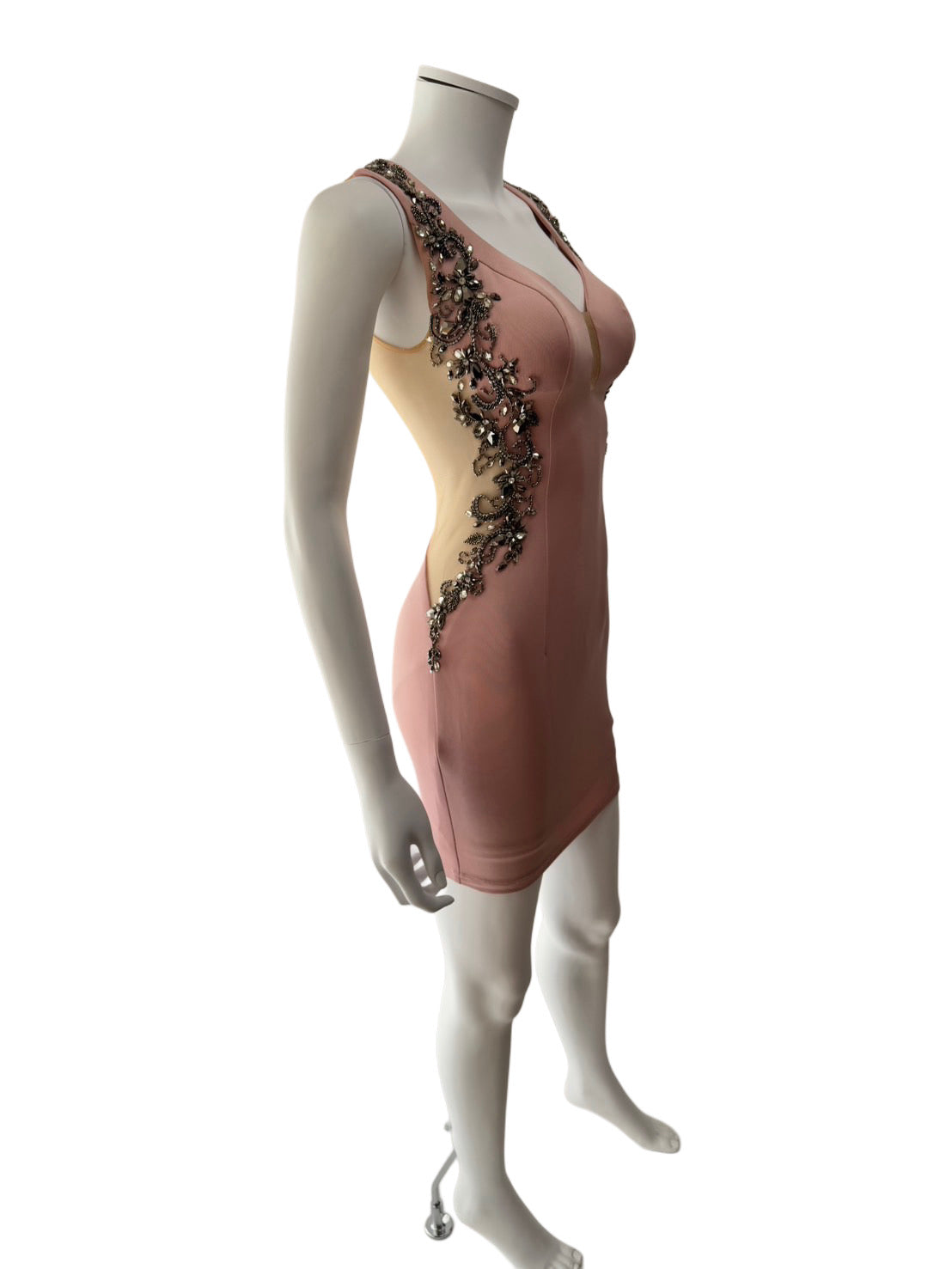 【098】タイト ビジュー ノースリーブ ミニ丈 ミニドレス ANGLE R