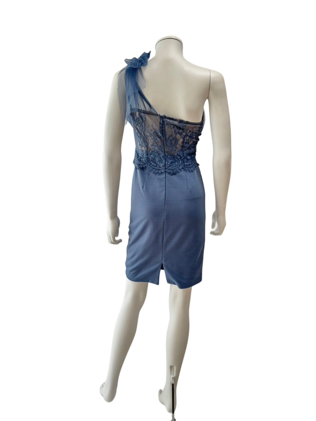 【158】チュール リボン ワンショルダー シースルー レース ミニドレス an