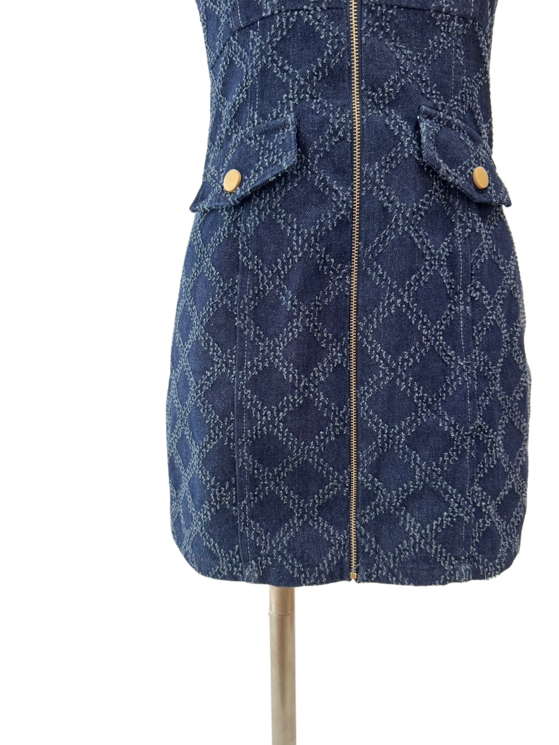 【141】デニム フロントジップ ポケット Aライン ミニ丈 ROBE de FLEURS Glossy