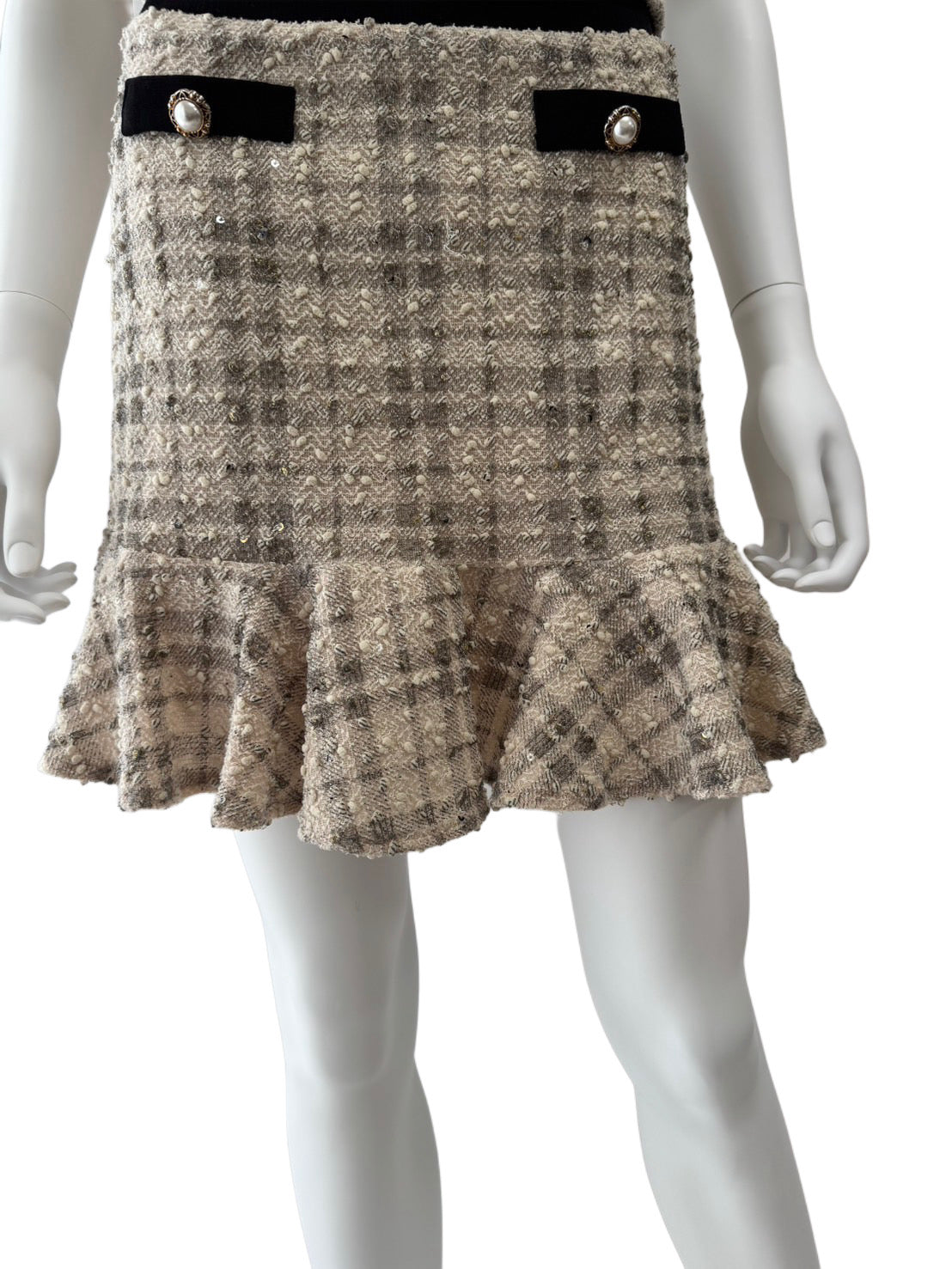 【157】セットアップ チェック 袖あり フレア Vネック an