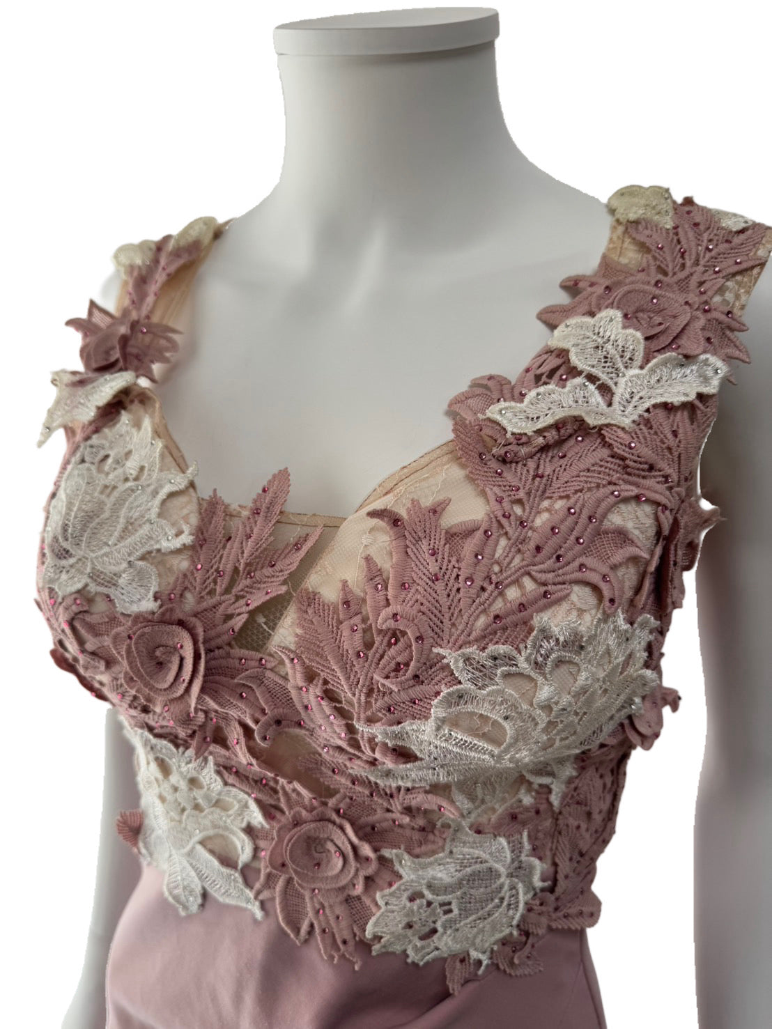 【108】レース ノースリーブ サイドギャザー ひざ丈 ミディアムドレス JEAN MACLEAN