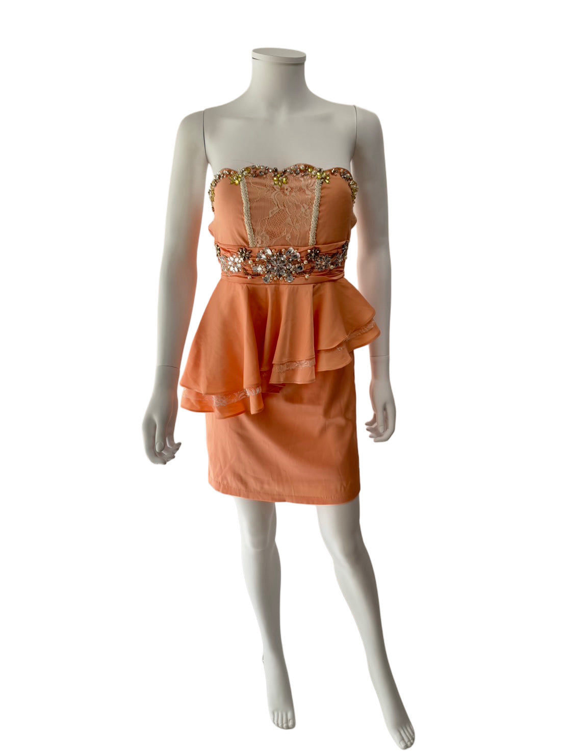 【130】ペプラム ビジュー ミニ丈 ミニドレス ROBE de FLEURS