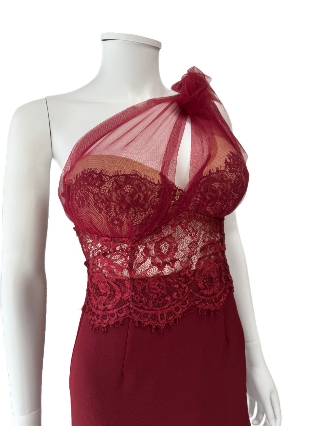 【138】マーメイド レース チュール ワンショルダー ミディアムドレス an