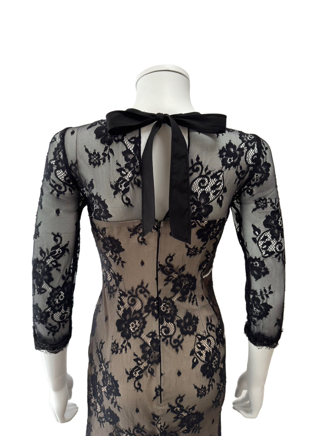 【153】袖あり レース 胸元ジップ ビジュー シースルー スリット ロングドレス ROBE de FLEURS Glossy