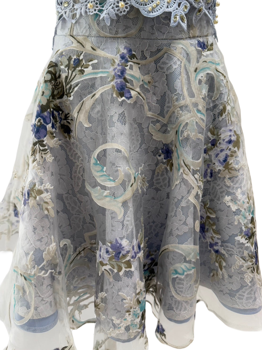 【123】セットアップ パール レース フレア ミニドレス an