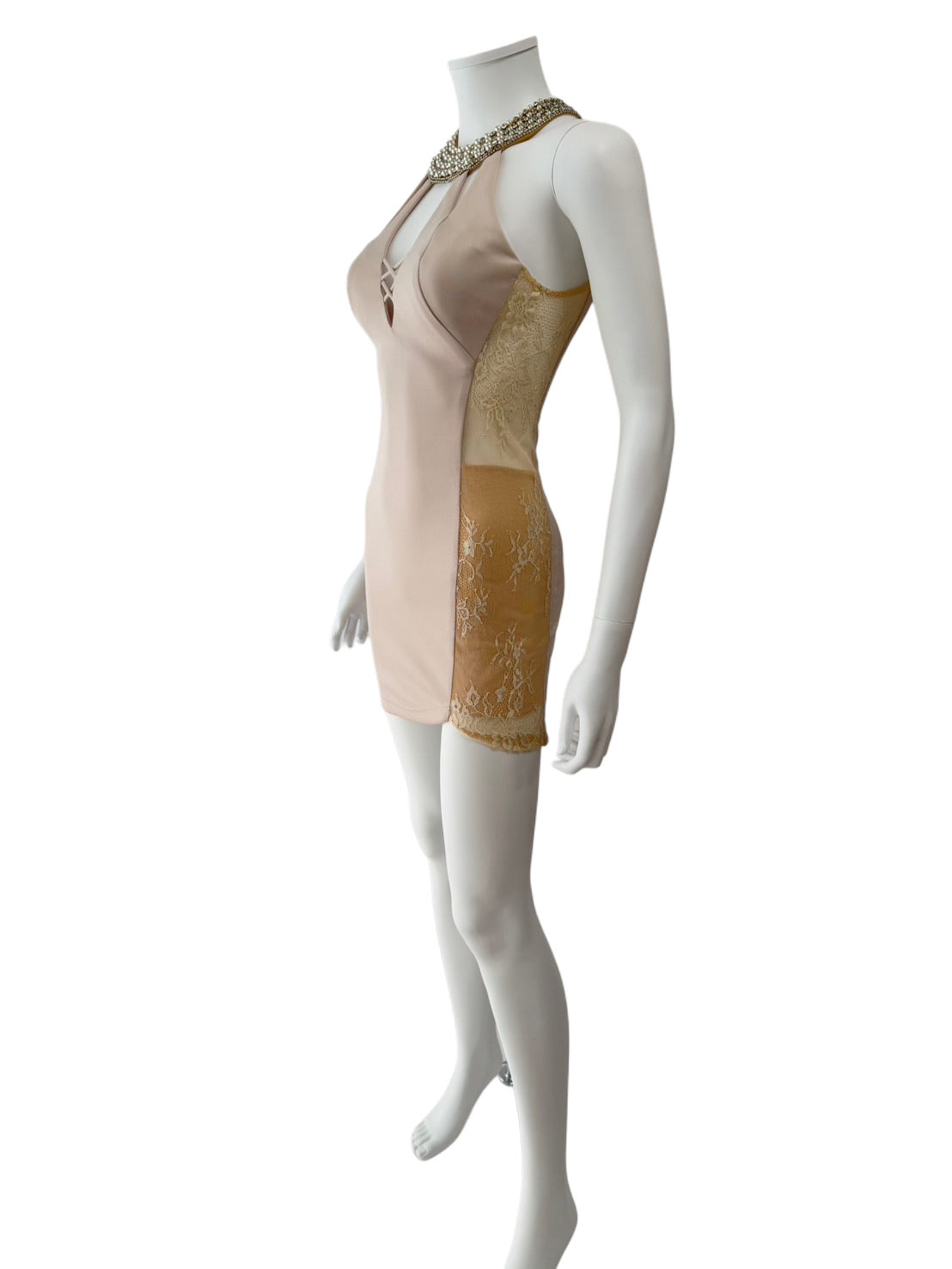 【113】ビジュー シースルー ノースリーブ ミニ丈 ミニドレス ANGLE R