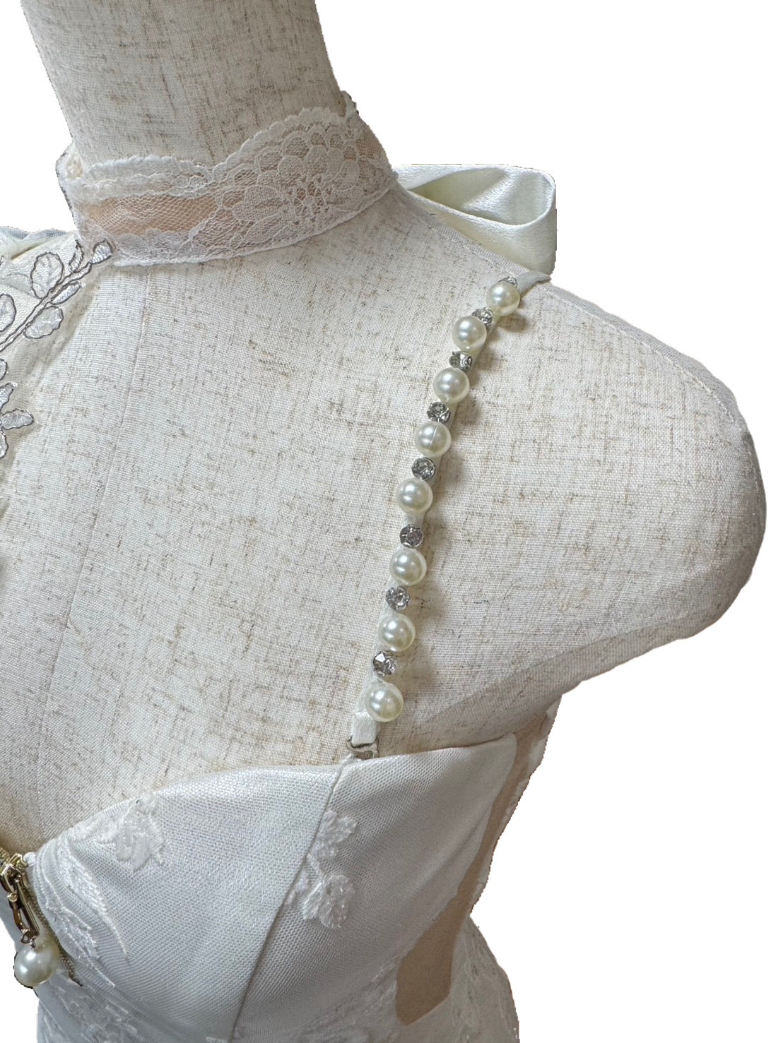 【176】ネックリボン ビジュー レース シースルー パール ROBE de FLEURS