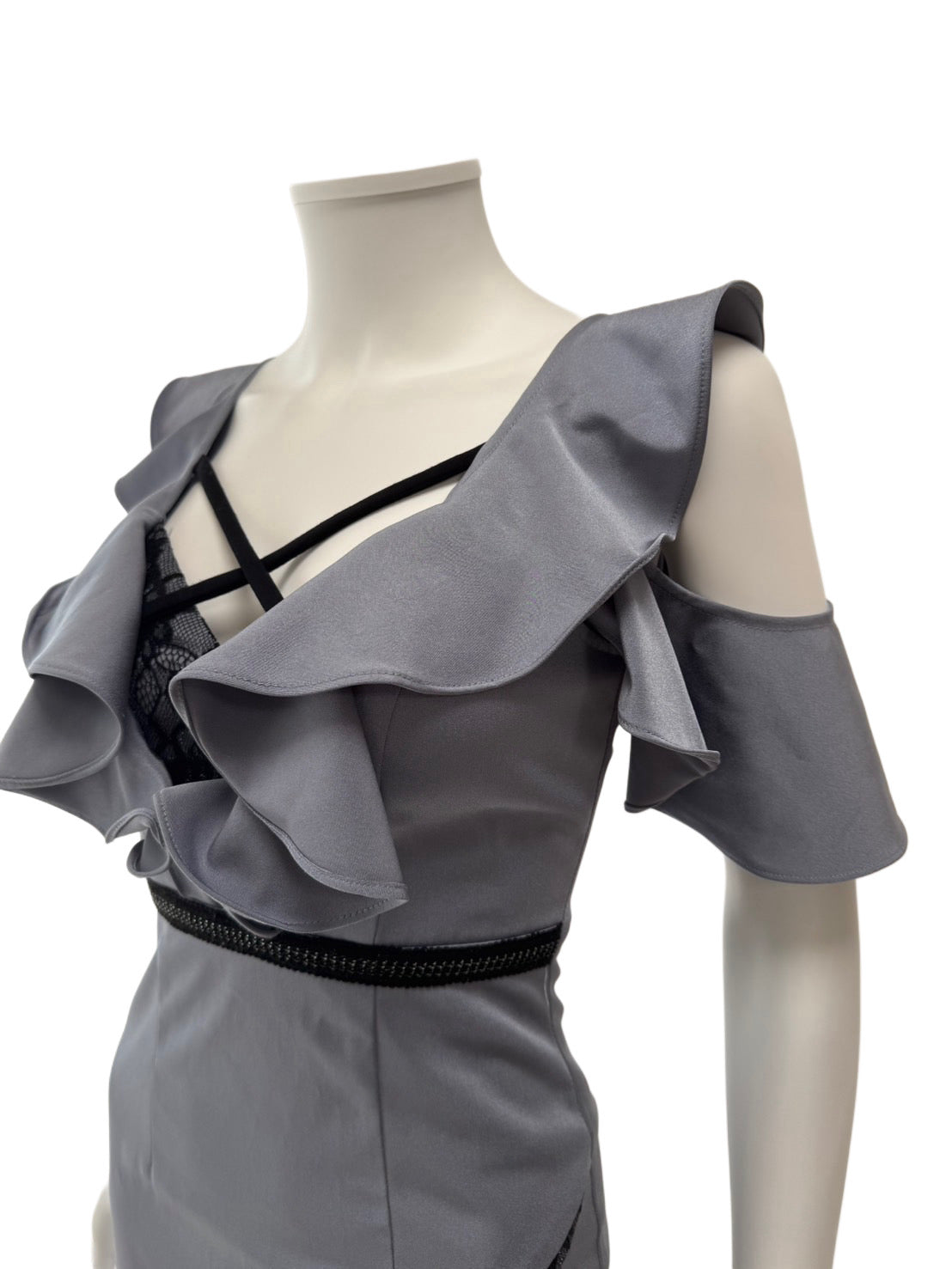 【038】オフショル スリット 袖あり レース タイト ミニドレス キャバドレス ROBE de FLEURS Glossy