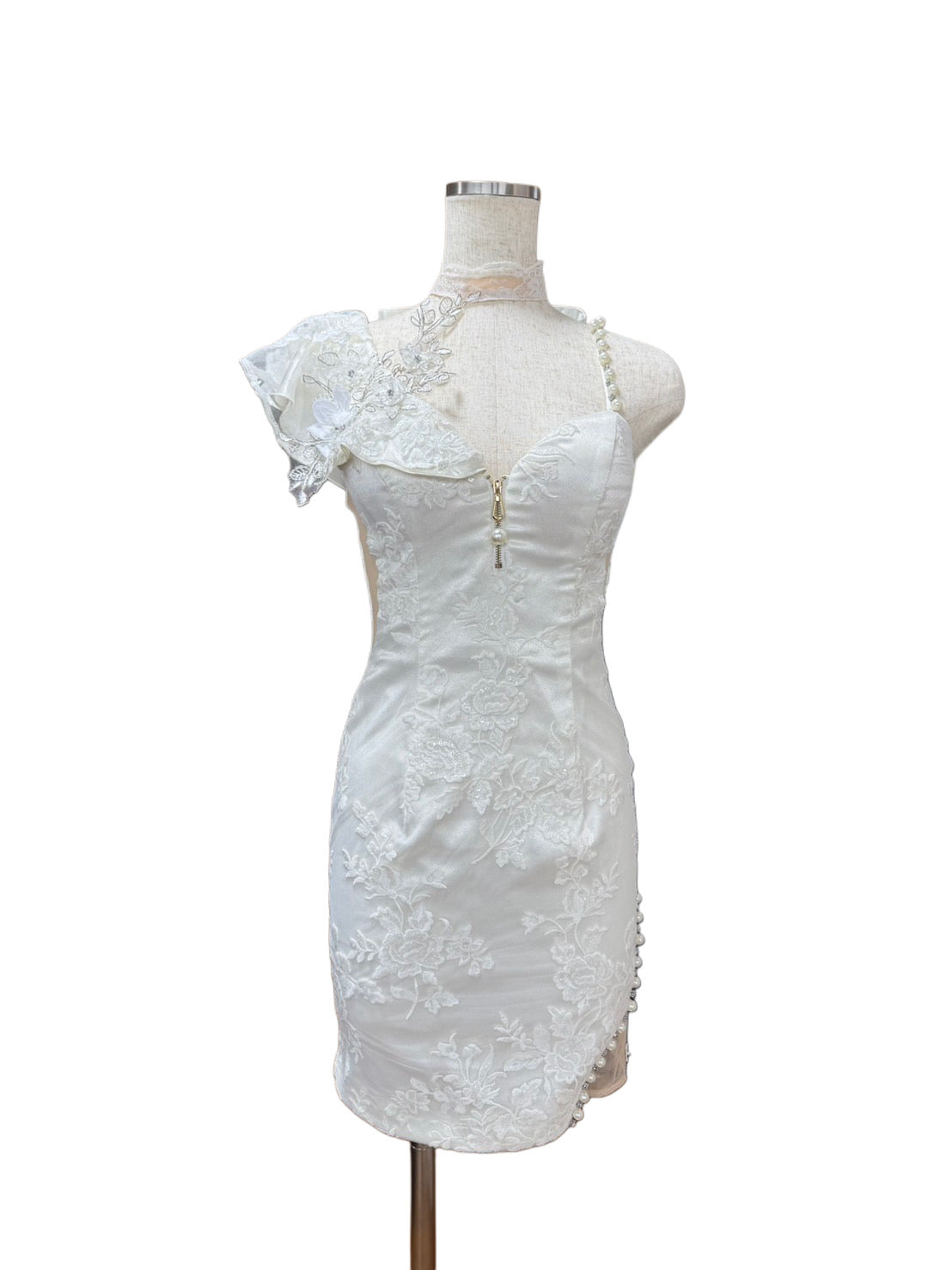 【001】NEW！ネックリボン ビジュー レース シースルー パール ROBE de FLEURS