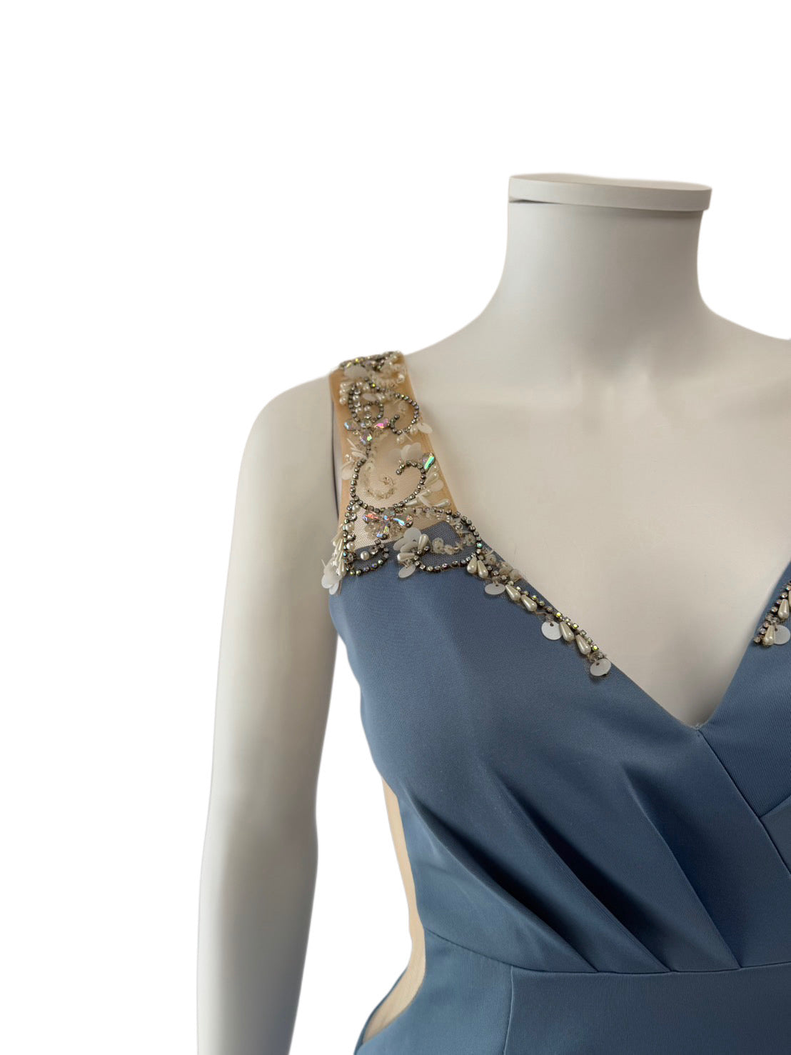 【149】ノースリーブ ビジュー シースルー ギャザー ミニドレス ANGLE R