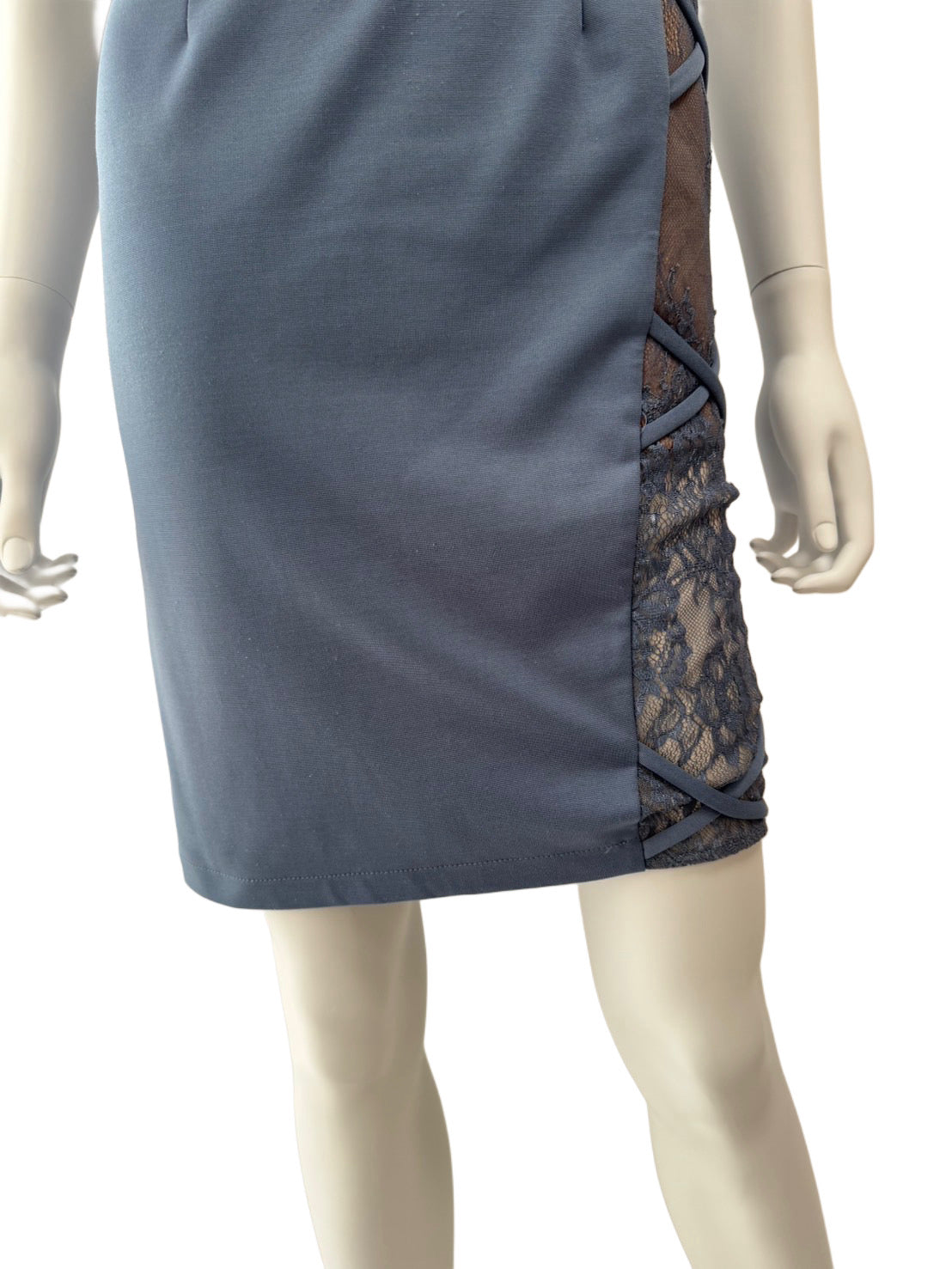 【158】チュール リボン ワンショルダー シースルー レース ミニドレス an