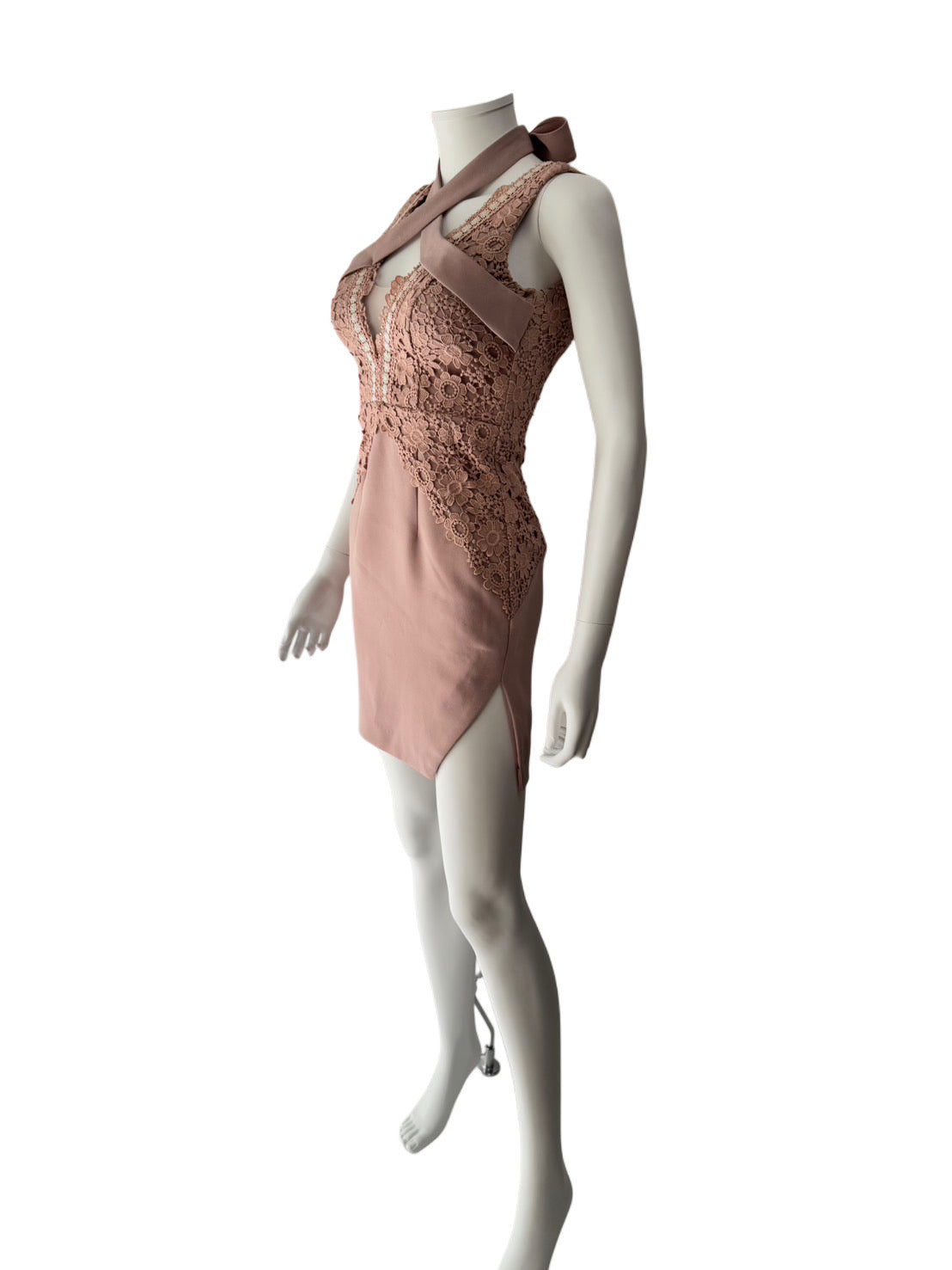 【103】ネックリボン レース スリット ミニ丈 ミニドレス an