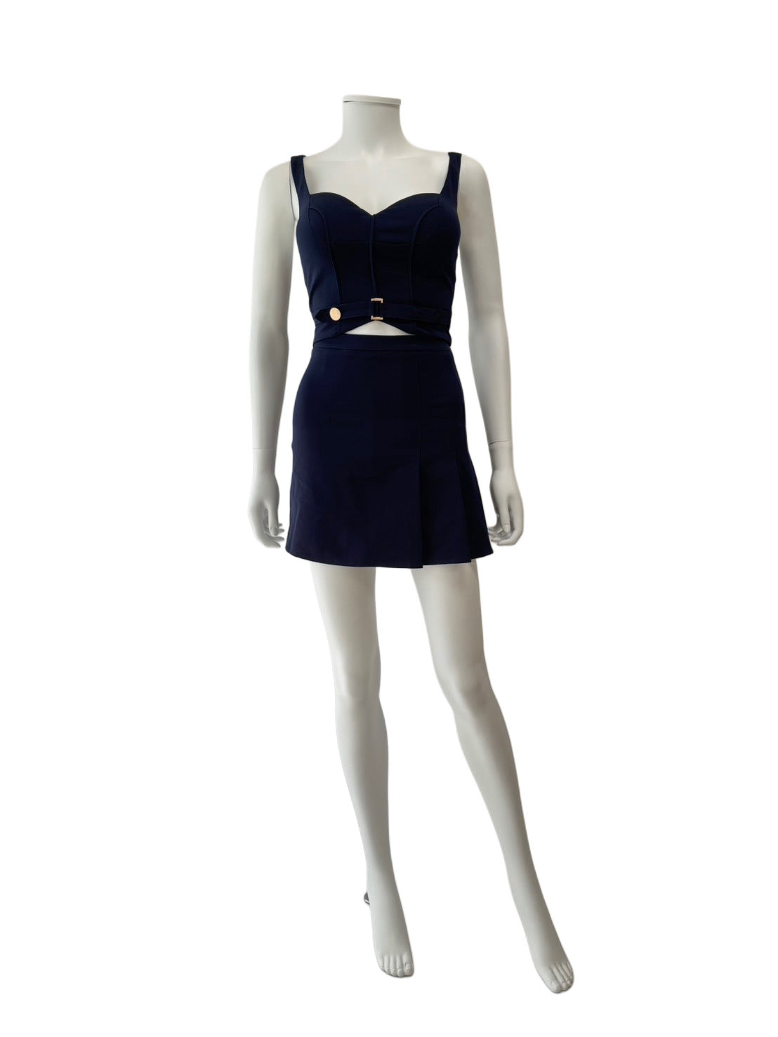 【139】セットアップ プリーツ ノースリーブ ベルト ミニドレス ROBE de FLEURS Glossy