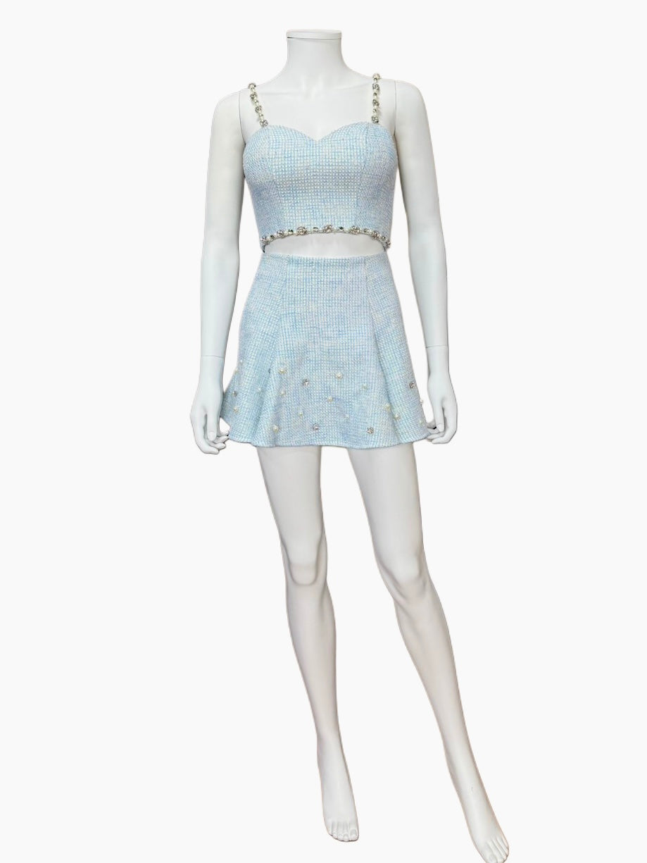 【001】NEW！ノースリーブ ビジュー セットアップ Aライン フレア ツイード ROBE de FLEURS