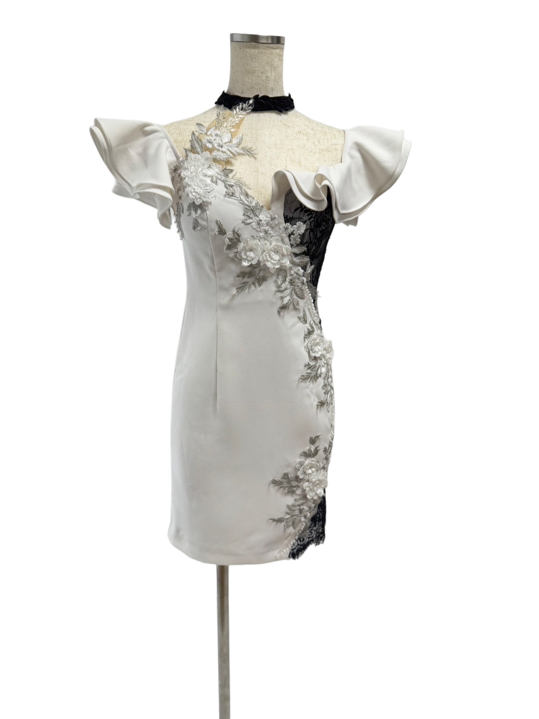 【118】レース フリル シースルー ミニ丈 ミニドレス ROBE de FLEURS Glossy