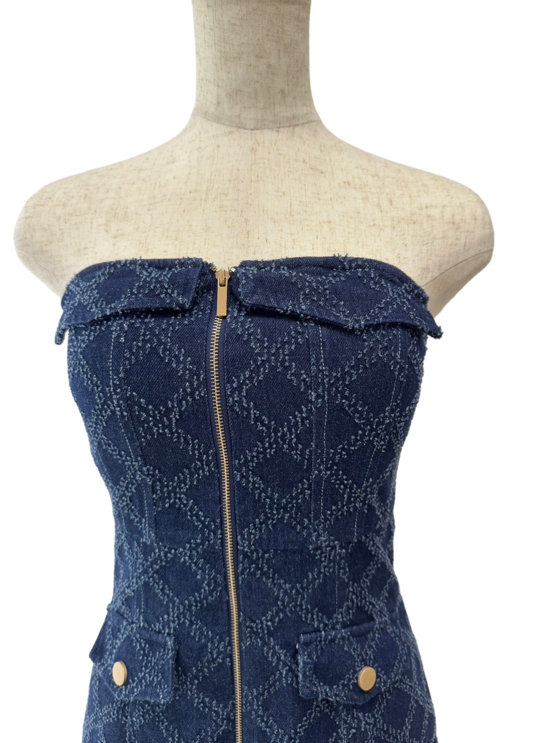 【141】デニム フロントジップ ポケット Aライン ミニ丈 ROBE de FLEURS Glossy