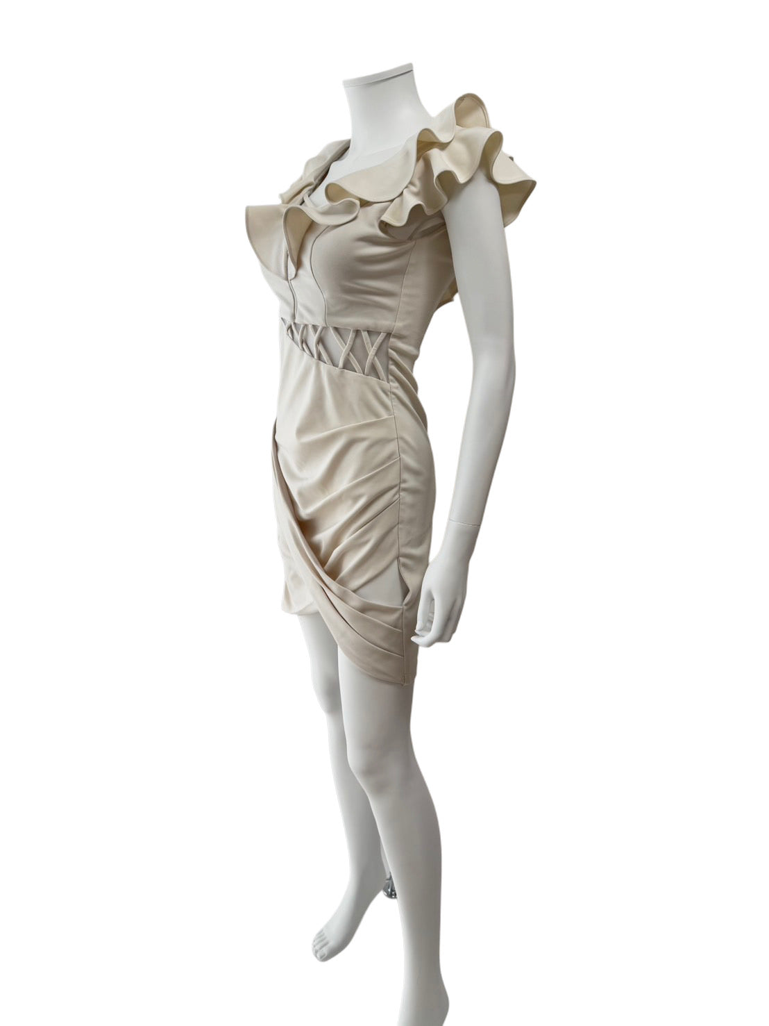 【122】フリル サイドギャザー フロントジップ ミニ丈 ミニドレス Andy GLAMOROUS