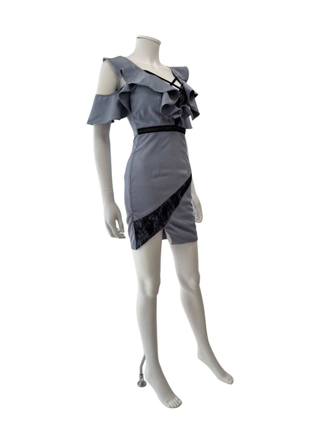 【038】オフショル スリット 袖あり レース タイト ミニドレス キャバドレス ROBE de FLEURS Glossy