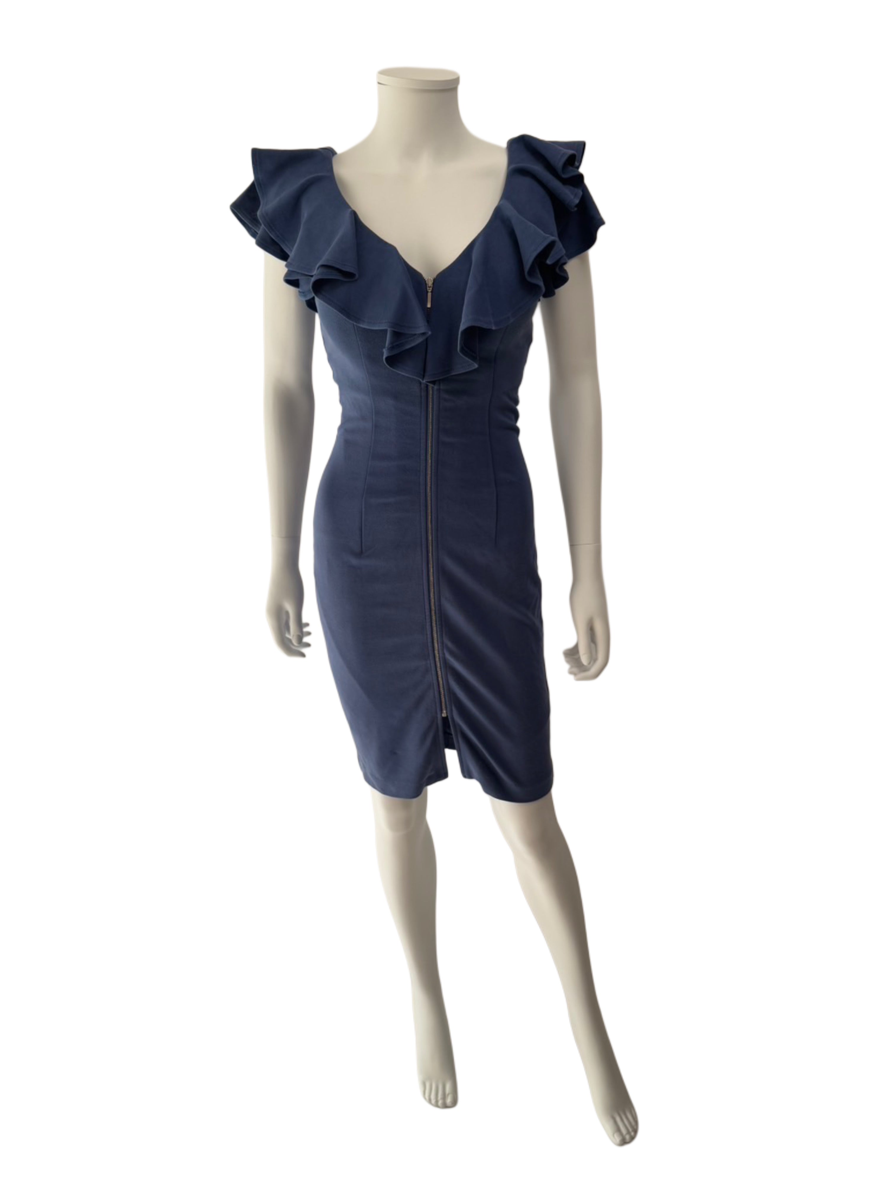 【100】フリル フロントジップ ひざ丈 ミディアムドレス DEA.by ROBE de FLEURS