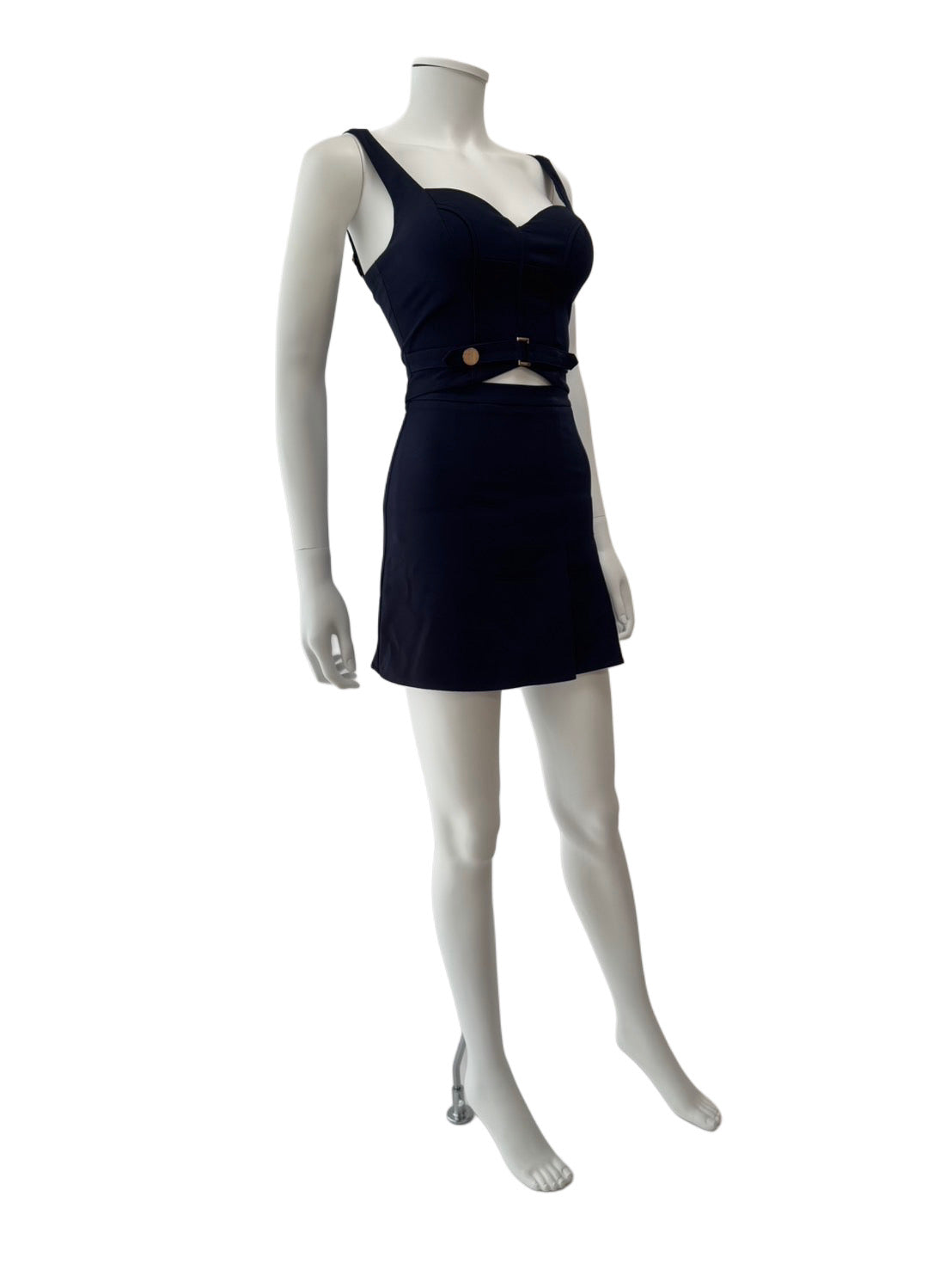 【139】セットアップ プリーツ ノースリーブ ベルト ミニドレス ROBE de FLEURS Glossy