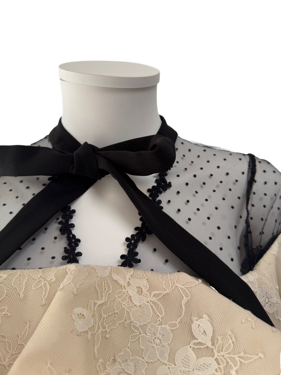 【132】フレア フリル シースルー ネックリボン ミニドレス ROBE de FLEURS