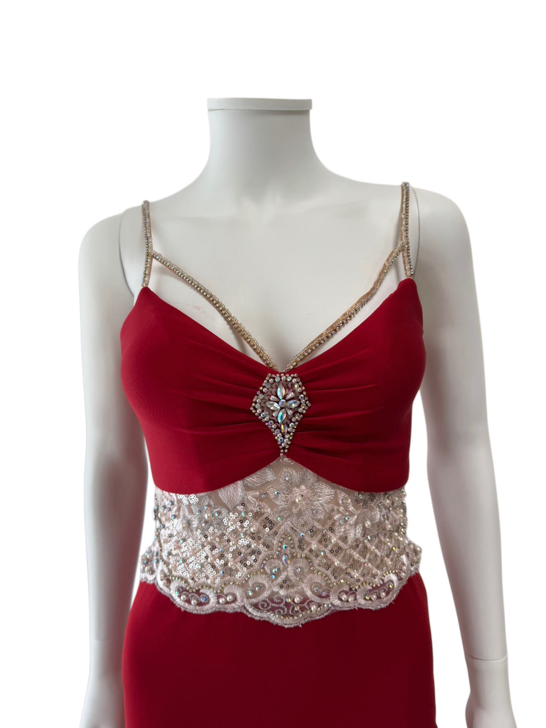 【152】ノースリーブ ビジュー レース シースルー ロングドレス ANGLE R