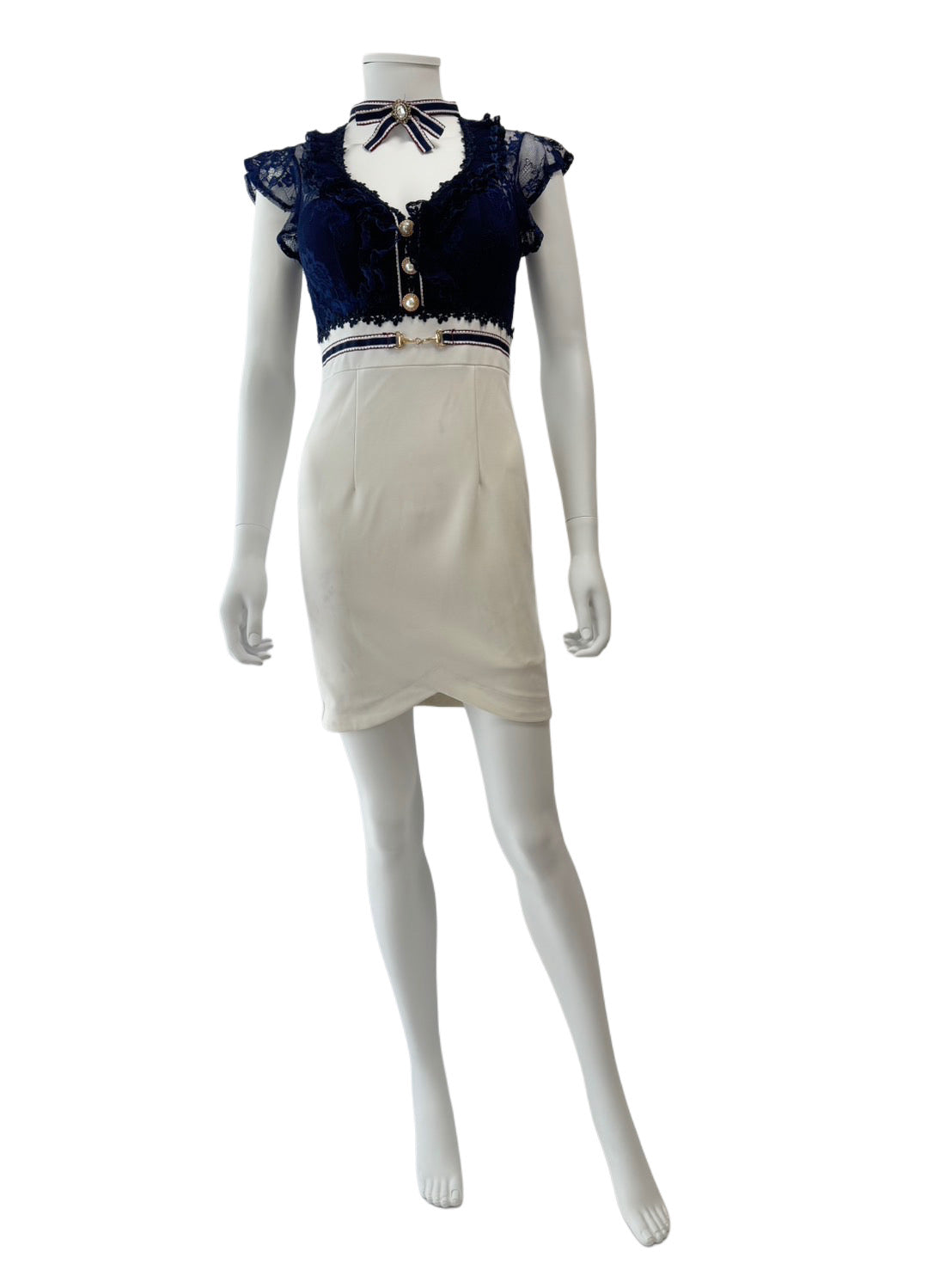【145】レース ベルト ネックリボン スリット バイカラー ROBE de FLEURS