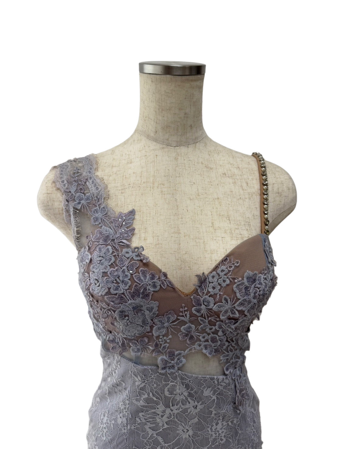 【159】レース パール シースルー ノースリーブ ミニドレス ROBE de FLEURS Glossy