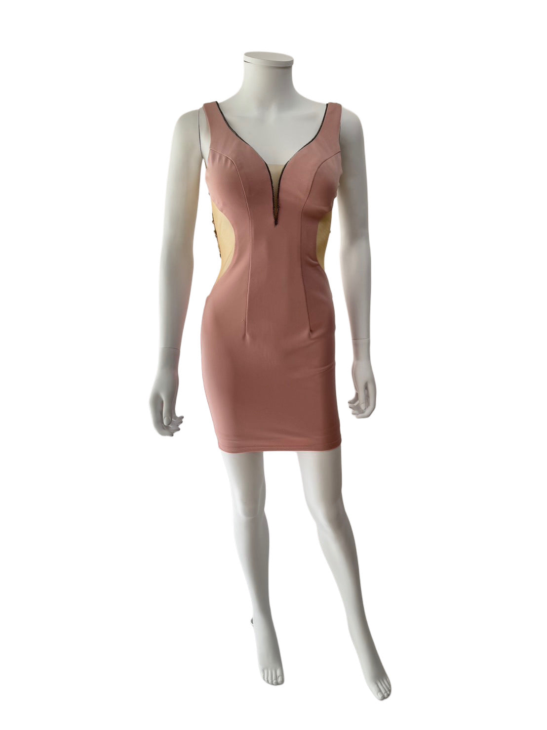 【128】ノースリーブ シースルー ビジュー ミニ丈 ミニドレス ANGLE R