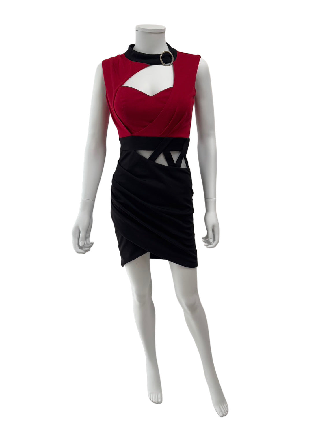 【133】ツートーン  ハイネック スリット ノースリーブ ミニドレス Andy GLAMOROUS