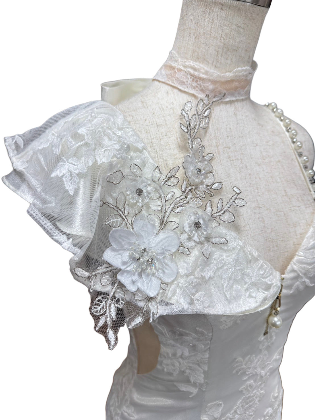【176】ネックリボン ビジュー レース シースルー パール ROBE de FLEURS