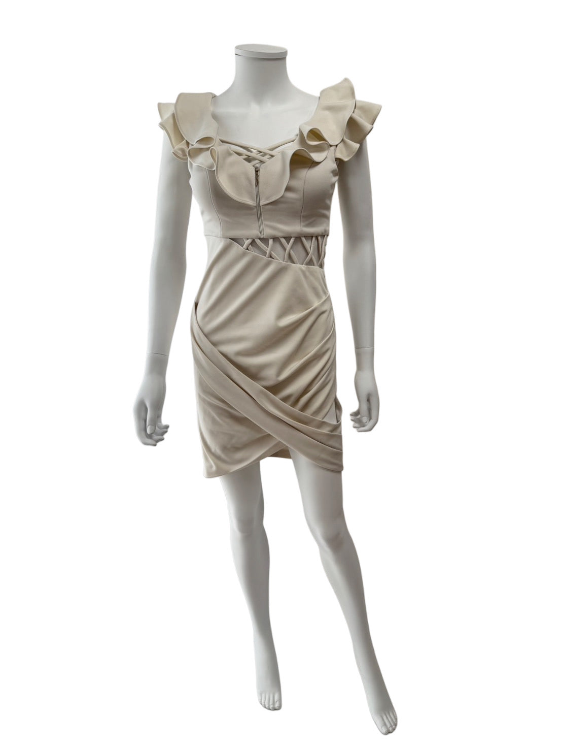 【122】フリル サイドギャザー フロントジップ ミニ丈 ミニドレス Andy GLAMOROUS