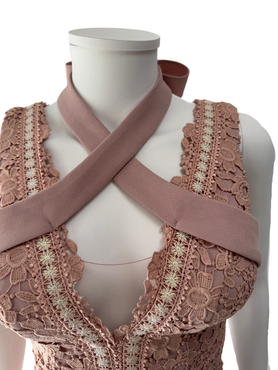 【103】ネックリボン レース スリット ミニ丈 ミニドレス an