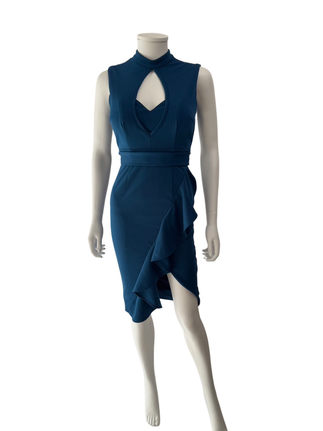 【126】ノースリーブ フリル スリット リボン ハイネック ミディアムドレス Andy GLAMOROUS