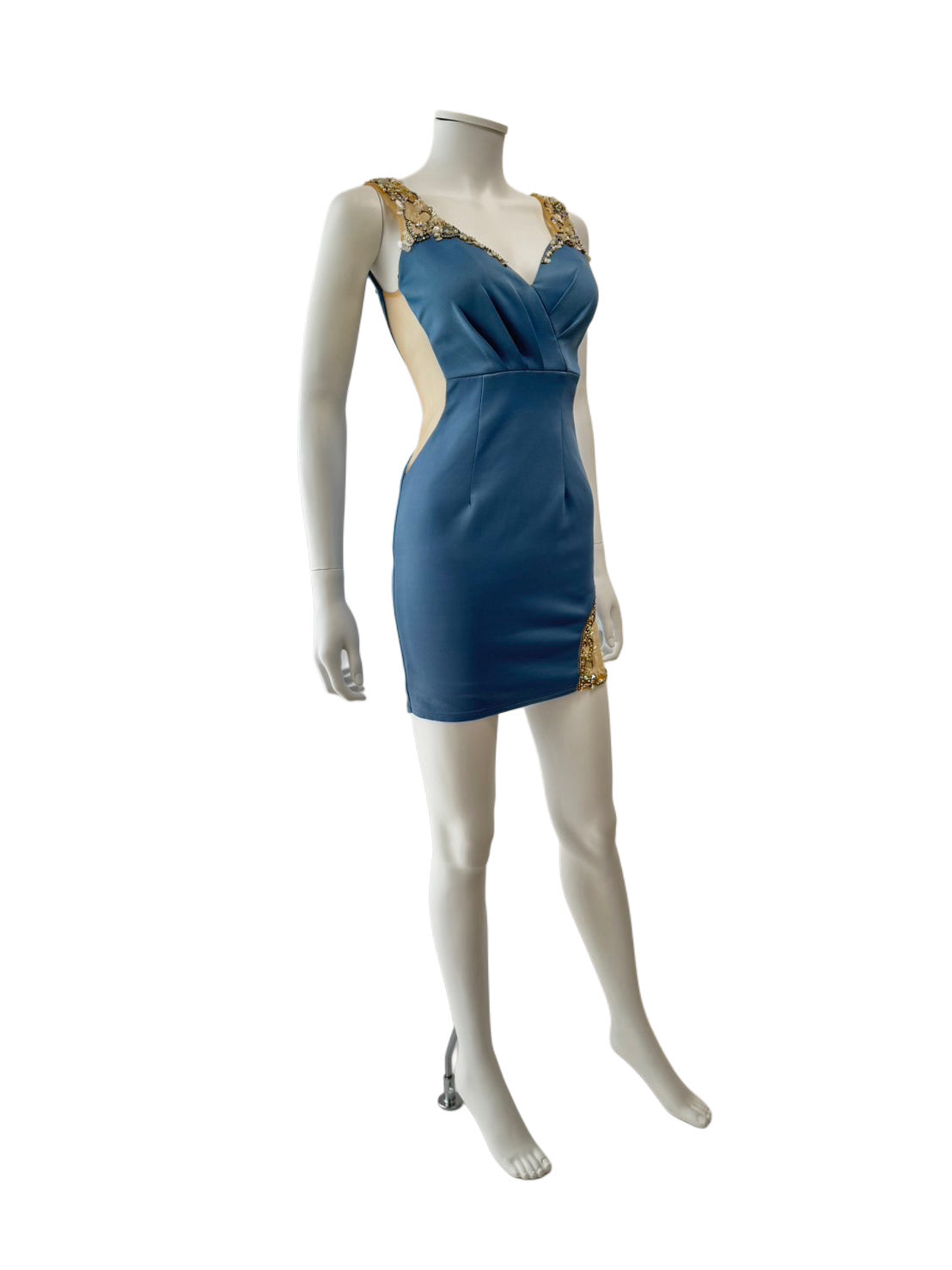 【149】ノースリーブ ビジュー シースルー ギャザー ミニドレス ANGLE R