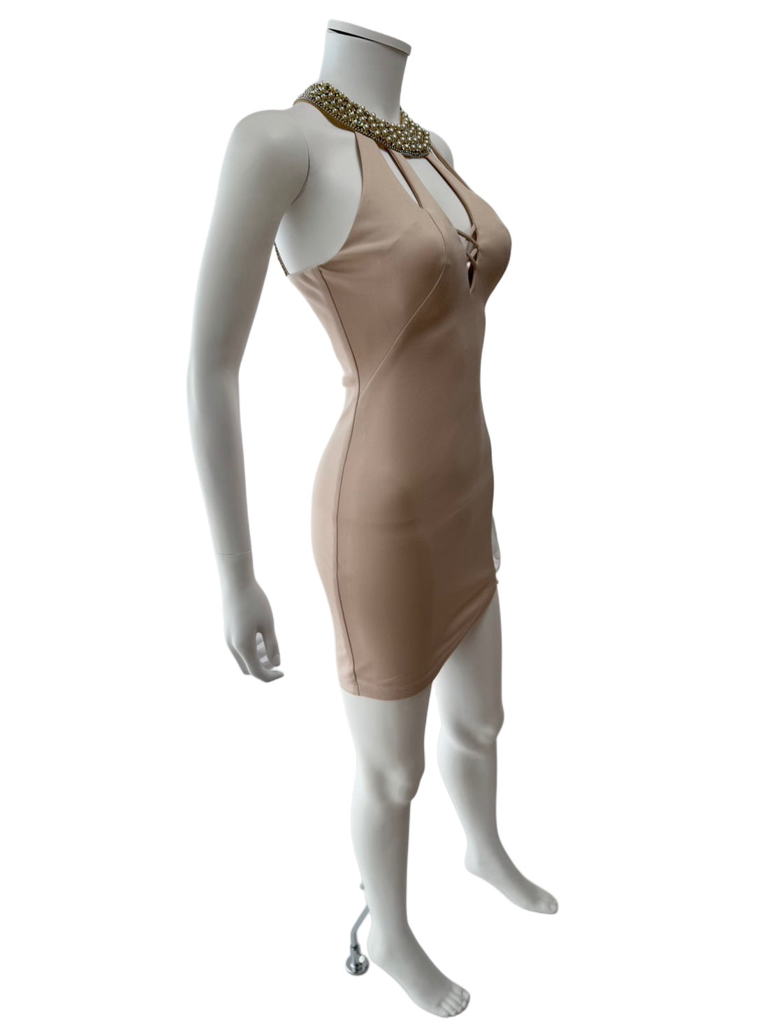 【113】ビジュー シースルー ノースリーブ ミニ丈 ミニドレス ANGLE R