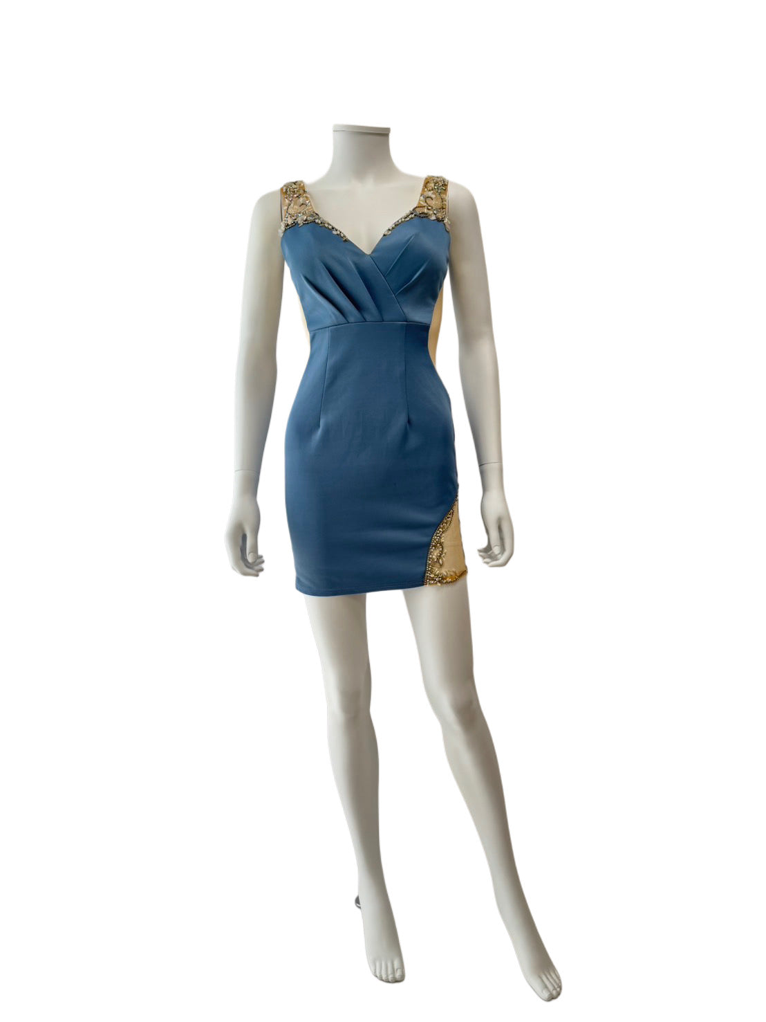 【149】ノースリーブ ビジュー シースルー ギャザー ミニドレス ANGLE R