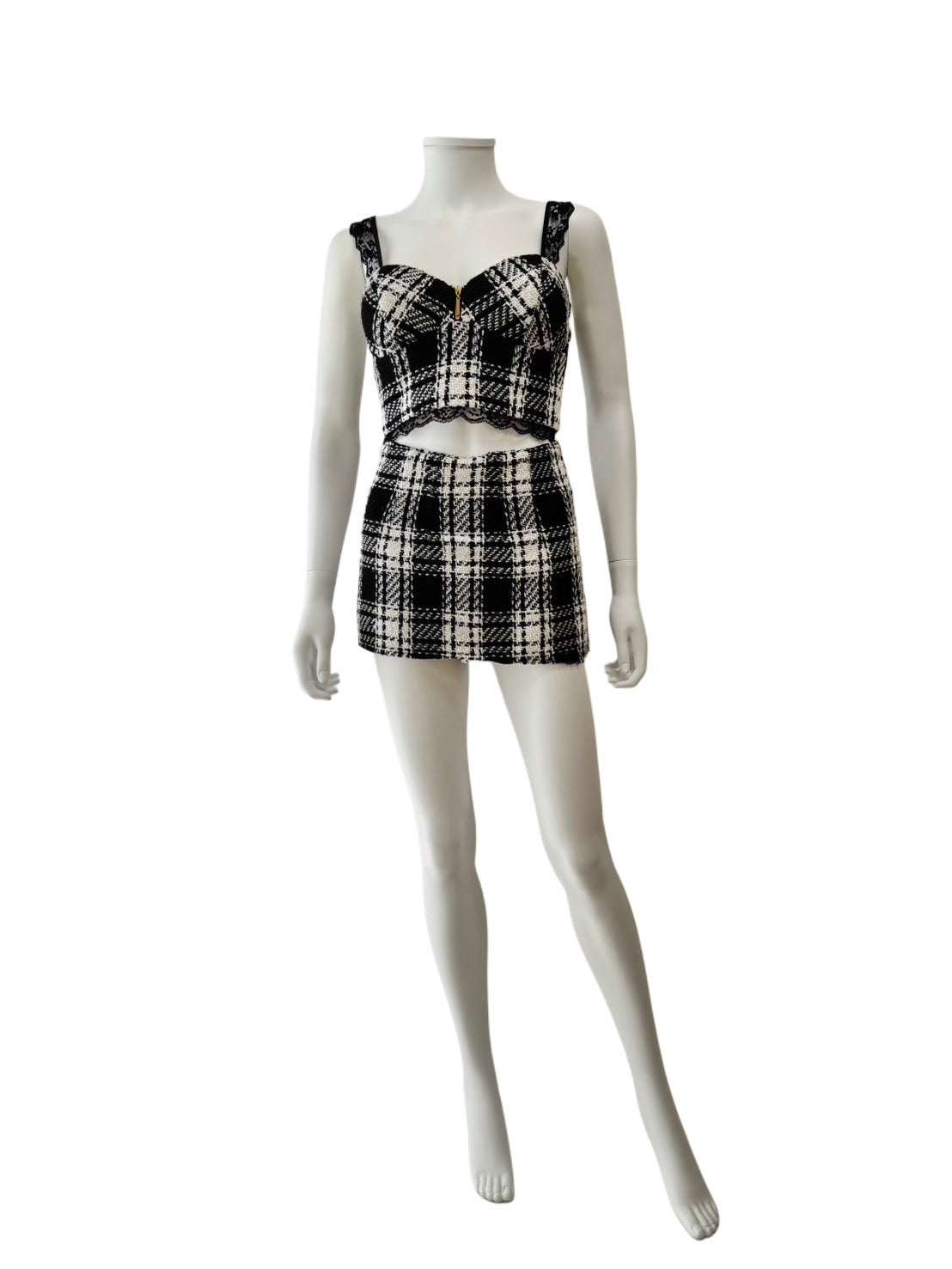 【150】セットアップ フロントジップ ノースリーブ レース チャック ROBE de FLEURS