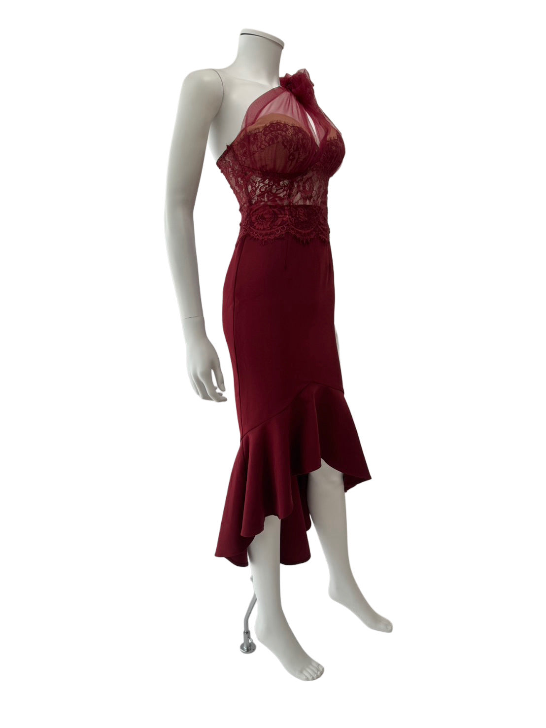 【138】マーメイド レース チュール ワンショルダー ミディアムドレス an