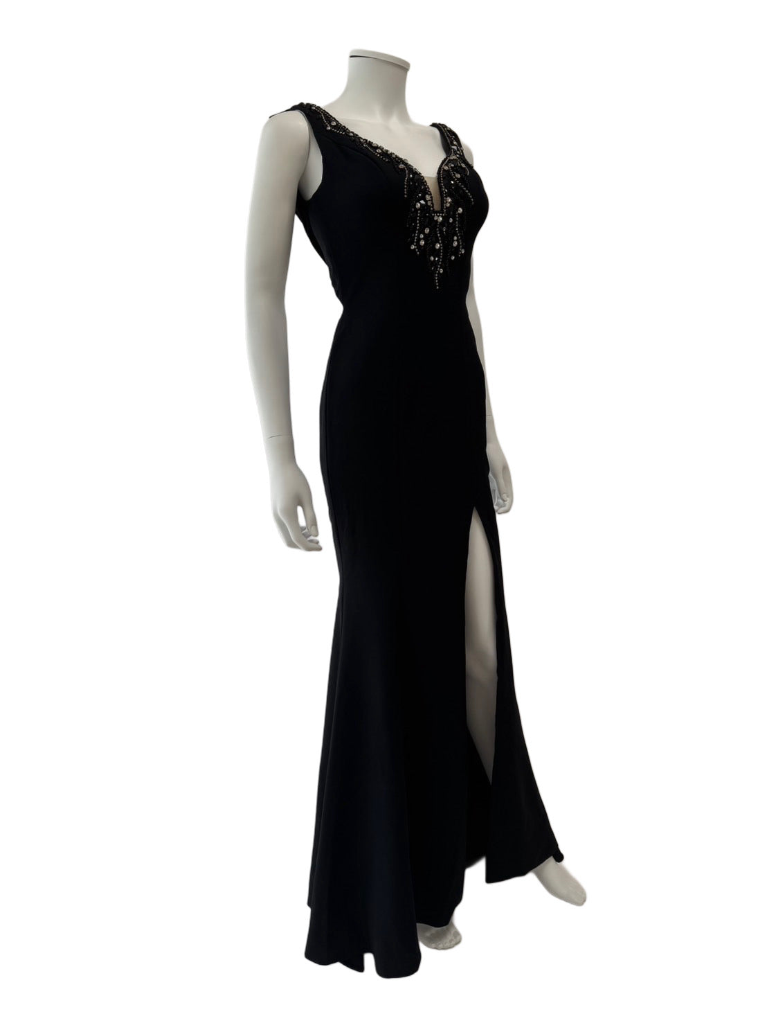 147】ノースリーブ ビジュー シースルー スリット ロングドレス ANGLE