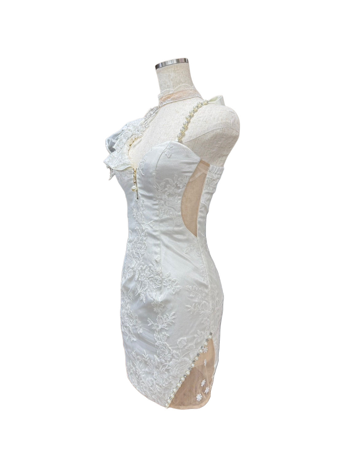 【001】NEW！ネックリボン ビジュー レース シースルー パール ROBE de FLEURS